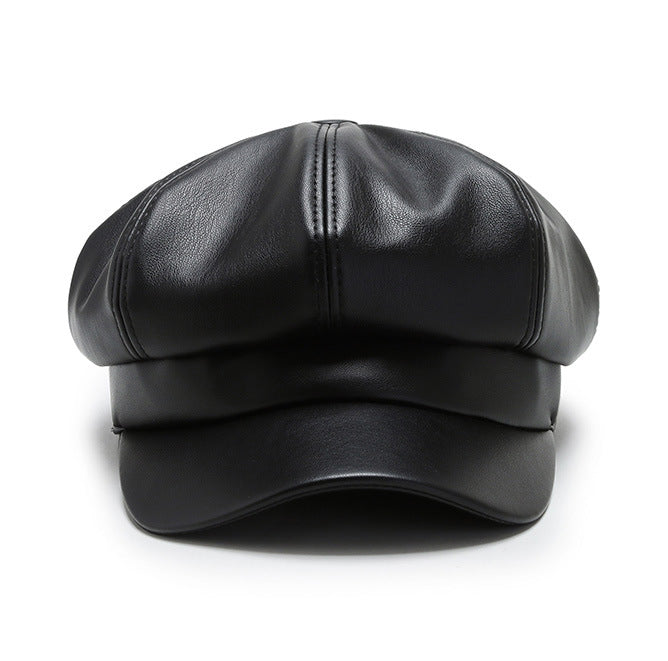 Newsboy Cap Leather Black